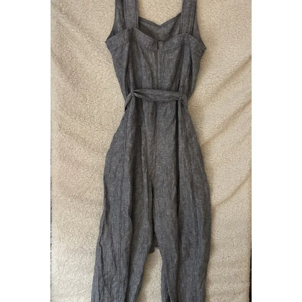 Everlane Linen Square Neck Utility Jumpsuit Navy Chambray 16 NWT